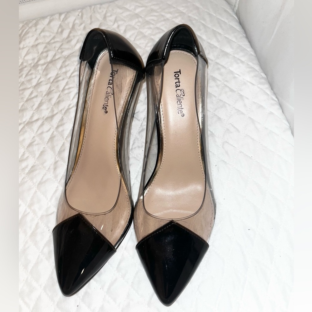 Black and clear heels